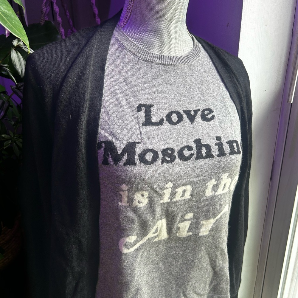 NWT. Love Moschino Black and Gray Graphic Sweater